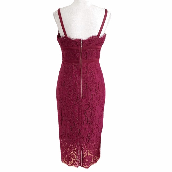 KEEPSAKE SAME LOVE DARK PINK SLEEVELESS LACE COCKTAIL MIDI DRESS - M - Picture 4 of 11